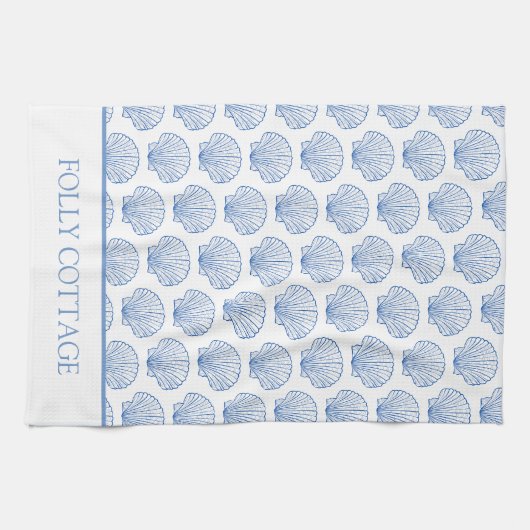 Personalisierte blaue und weiße Küste Seashell Geschirrtuch (Horizontal)
