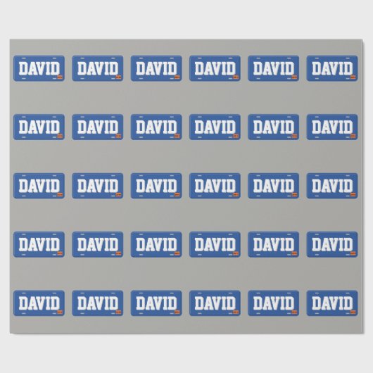 Personalisierte blaue und weiße Lizenz-Platte Geschenkpapier (Flach)