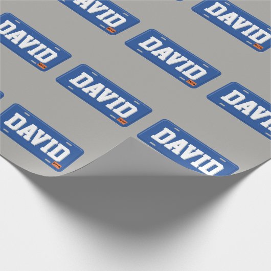 Personalisierte blaue und weiße Lizenz-Platte Geschenkpapier (Ecke)
