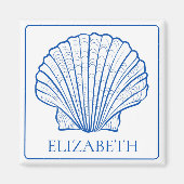Personalisierte blaue und weiße Seashell-Küste Magnet (Vorne)