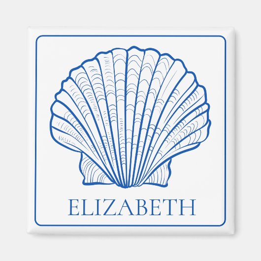 Personalisierte blaue und weiße Seashell-Küste Magnet (Vorne)
