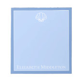 Personalisierte blaue und weiße Seashell-Küste Notizblock (Vorderseite)