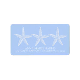 Personalisierte blaue und weiße Seesterne Adressaufkleber