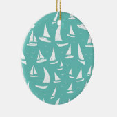 Personalisierte blaue und weiße Wasserfahrzeuge Keramik Ornament (Rechts)