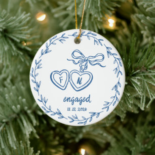 Personalisierte Blaue Verlobungsankündigung Keramik Ornament