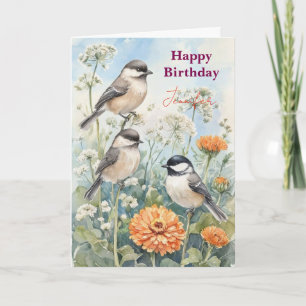 Personalisierte Blaue Vogel Blumen Wasserfarbe Geb Karte