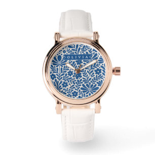 Personalisierte Blaue Volkstümliche Blumen Nordisc Armbanduhr