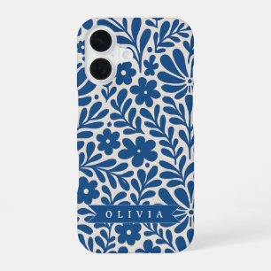 Personalisierte Blaue Volkstümliche Blumen Nordisc iPhone 16 Hülle