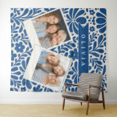 Personalisierte Blaue Volkstümliche Blumen Nordisc Wandteppich (Beispiel (Horizontal))