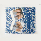 Personalisierte Blaue Volkstümliche Blumen Nordisc Wandteppich (Vorderseite (Horizontal))