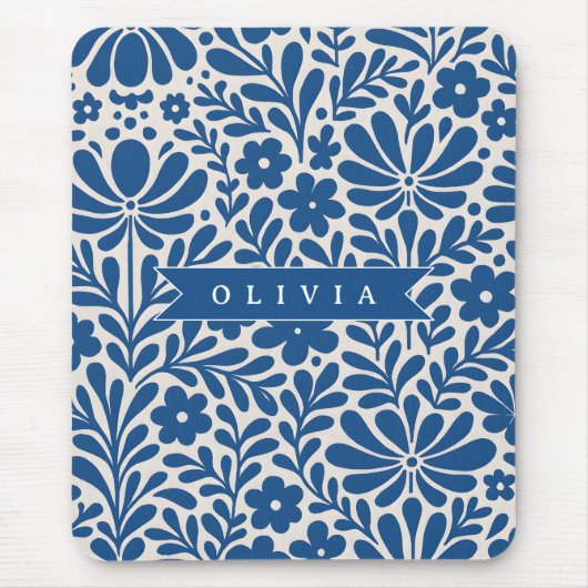 Personalisierte Blaue Volkstümliche Blumenmuster N Mousepad (Vorne)