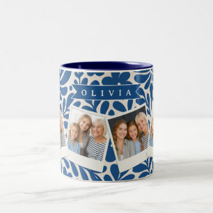 Personalisierte Blaue Volkstümliche Blumenmuster N Zweifarbige Tasse