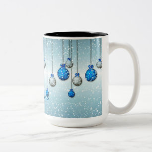 Personalisierte blaue Weihnachts-Schnee-Ornamente- Zweifarbige Tasse