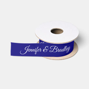 Personalisierte blaue weiße Hochzeitspaar-Namen Satinband
