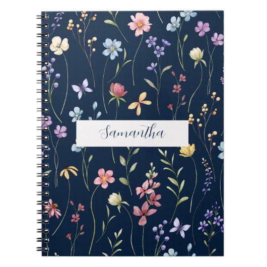 Personalisierte Blaue Wildblumen-Blumen Notizblock (Vorderseite)