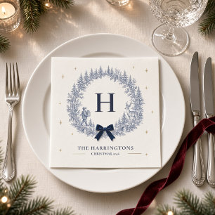 Personalisierte Blaue Winter-Toile-Monogramm-Weihn Serviette
