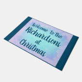 Personalisierte Blauer Frost Willkommen Fußmatte (Schrägansicht)