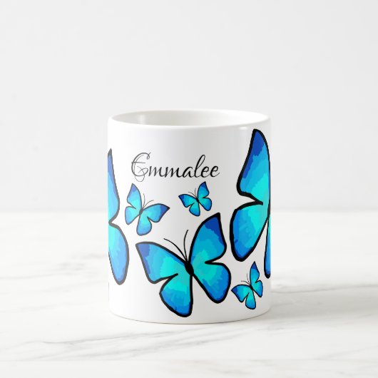 Personalisierte Blauer Schmetterlinge Kaffeetasse (Mittel)