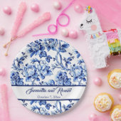 Personalisierte Blauer und Weiße Blütentoilette Pappteller (Party)