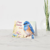 Personalisierte Blauer Vogel Frühlingsblumen Wasse Karte (Vorderseite)