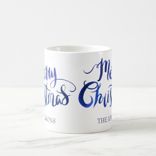 Personalisierte blaues und weißes WeihnachtsTasse Kaffeetasse (Mittel)