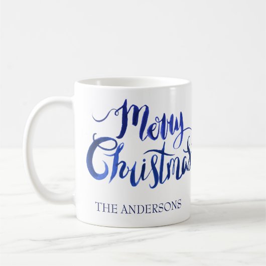 Personalisierte blaues und weißes WeihnachtsTasse Kaffeetasse (Links)