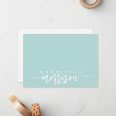 Personalisierte blaugrüne Skriptname Flat Note Car Mitteilungskarte (Vorderseite/Rückseite Beispiel)