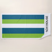 Personalisierte blauweiße grüne Streifen Strandtuch (Vorderseite)