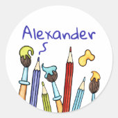 Personalisierte Bleistifte und Pinsel Runder Aufkleber (Vorderseite)