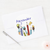 Personalisierte Bleistifte und Pinsel Runder Aufkleber (Umschlag)