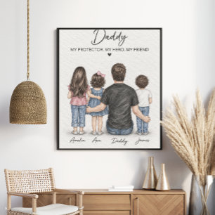 Personalisierte Bleistiftkunst für Vater und Kinde Poster