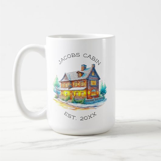 Personalisierte Blockhütte Weihnachten Kaffeetasse (Links)