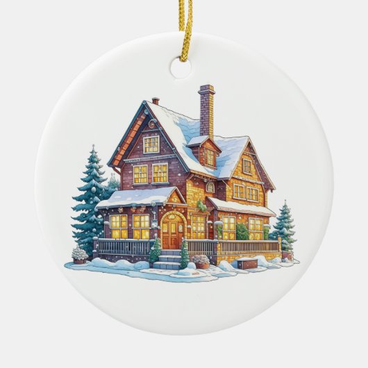 Personalisierte Blockhütte Weihnachten Keramik Ornament (Vorne)