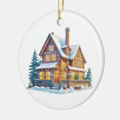 Personalisierte Blockhütte Weihnachten Keramik Ornament (Links)