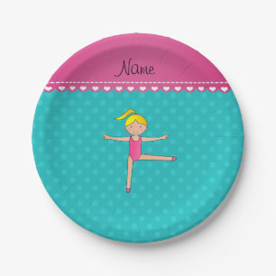 Personalisierte blonde Gymnasttürkisnamenspunkte Pappteller