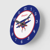Personalisierte Blue and Red Airplane Children Runde Wanduhr (Winkel)