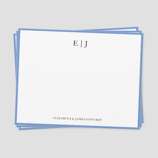 Personalisierte Blue Border Couple Monogram Initia Mitteilungskarte