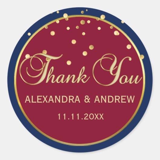 Personalisierte BLUE & BURGUNDY Goldhochzeit Runder Aufkleber (Vorderseite)
