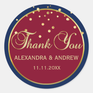 Personalisierte BLUE & BURGUNDY Goldhochzeit Runder Aufkleber