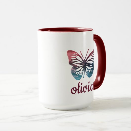 Personalisierte Blue Butterfly Kaffee Tasse (VorderseiteRechts)