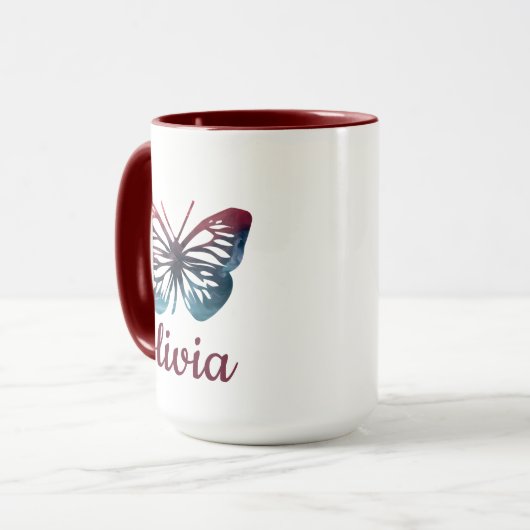 Personalisierte Blue Butterfly Kaffee Tasse (Vorderseite Links)