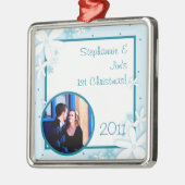 Personalisierte Blue Daisies Silbernes Ornament (Links)