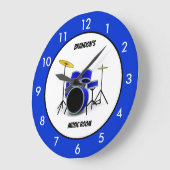 Personalisierte Blue Drum Set Musik Große Uhr (Winkel)