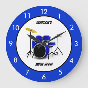 Personalisierte Blue Drum Set Musik Große Uhr
