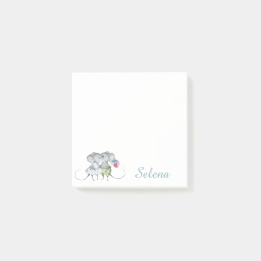 Personalisierte Blue Girl Boy Mouse Blume Post-it Klebezettel (Vorderseite)