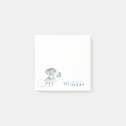 Personalisierte Blue Girl Mouse Blume Post-it Klebezettel (Vorderseite)