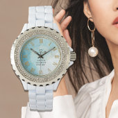 Personalisierte Blue Marble Damen-Uhr mit Strassst Armbanduhr
