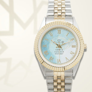 Personalisierte Blue Marble Herren-Zweiton-Gold & Armbanduhr