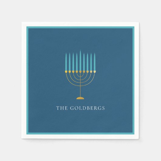 Personalisierte Blue Menorah Chanukka-Feier Serviette (Vorderseite)