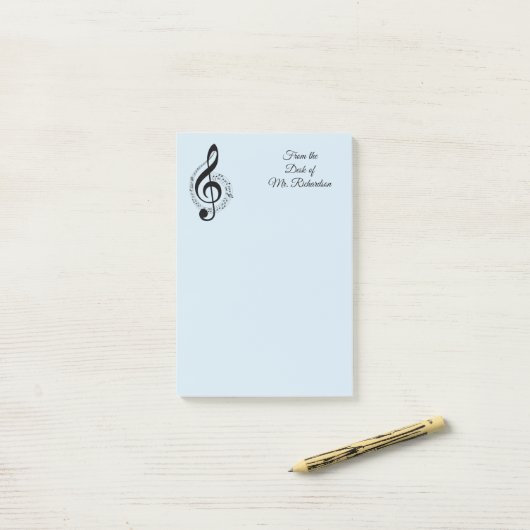 Personalisierte Blue Music Post It Notes 4x6 Post-it Klebezettel (Auf Schreibtisch)